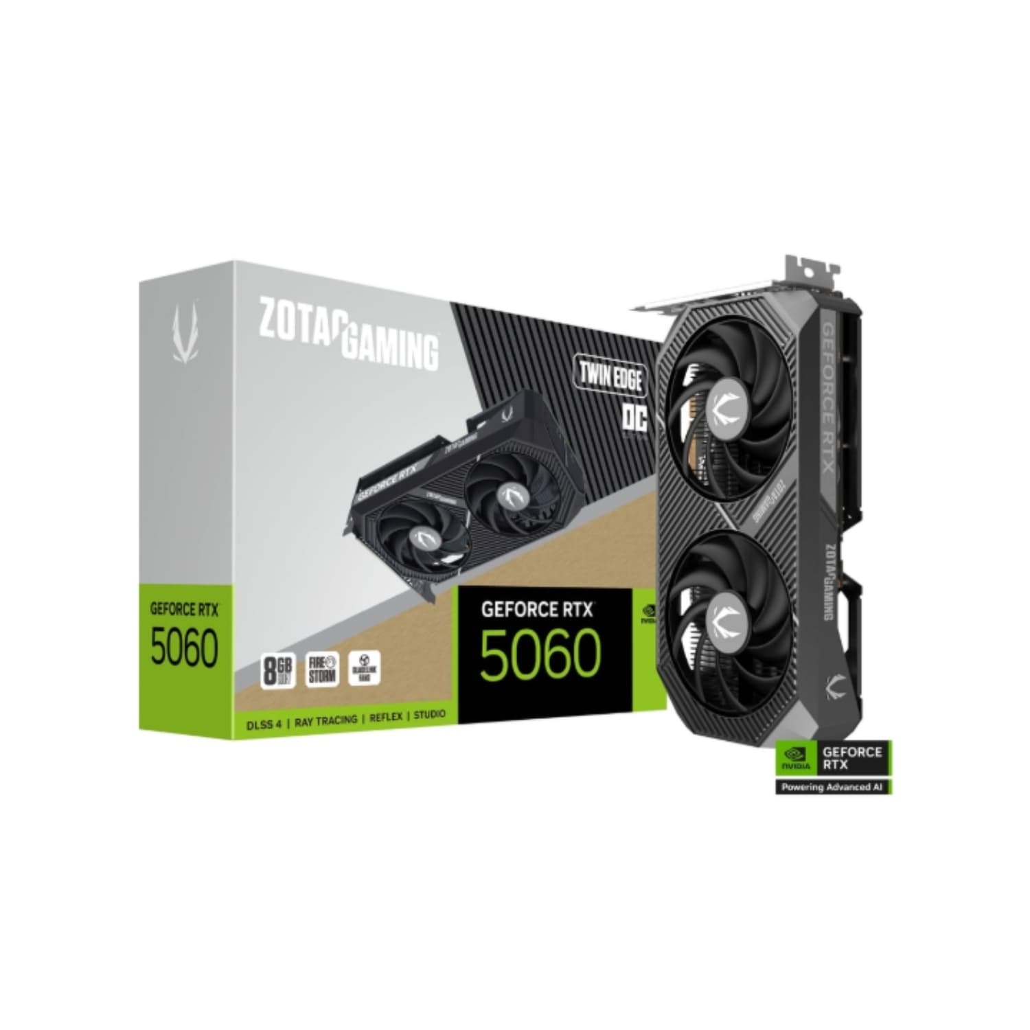 GPU ZOTAC RTX 5060 8GB TWIN EDGE OC, GDDR7, 128-BITS, 3X DP / 1X HDMI, BLACK - ZT-B50600H-10A