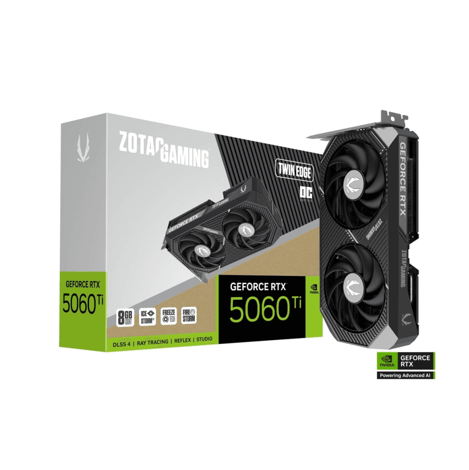 GPU ZOTAC RTX 5060 TI 8GB TWIN EDGE OC, GDDR7, 128-BITS, 3X DP / 1X HDMI, BLACK - ZT-B50610H-10M