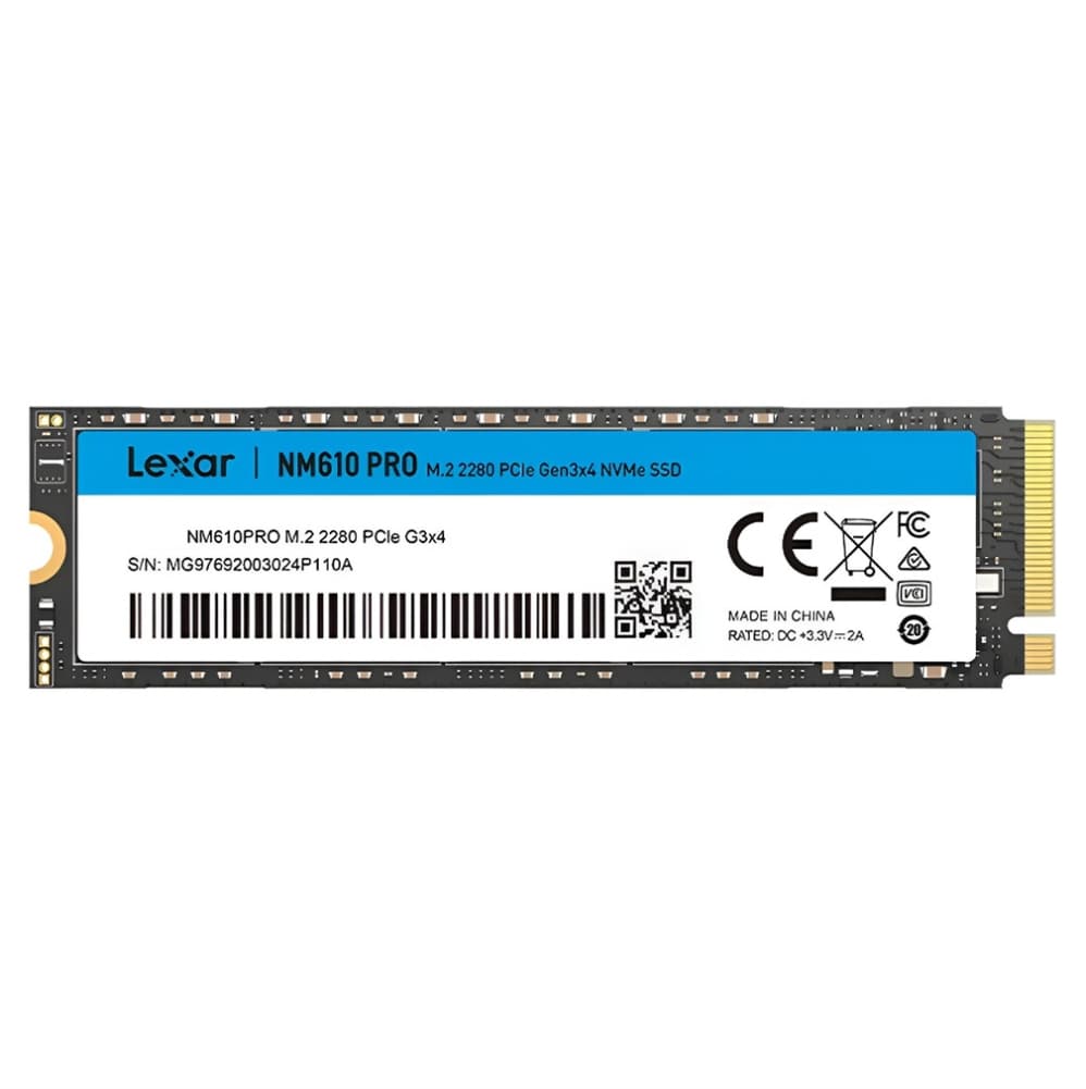 NVME 1TB LEXAR NM610 PRO, M.2 2280, PCIE GEN 3X4, LEIT 3300MB/S, GRAV 2600MB/S - LNM610P001T-RNNNG