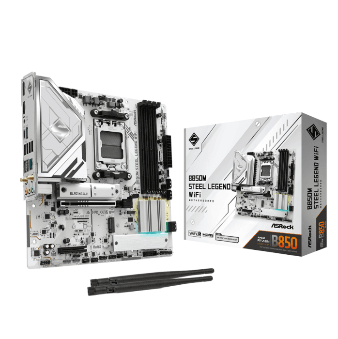 PLACA MÃE ASROCK B850M STEEL LEGEND WIFI, AMD AM5, MATX, WF/BLT, DDR5 - B850M STEEL LEGEND WIFI