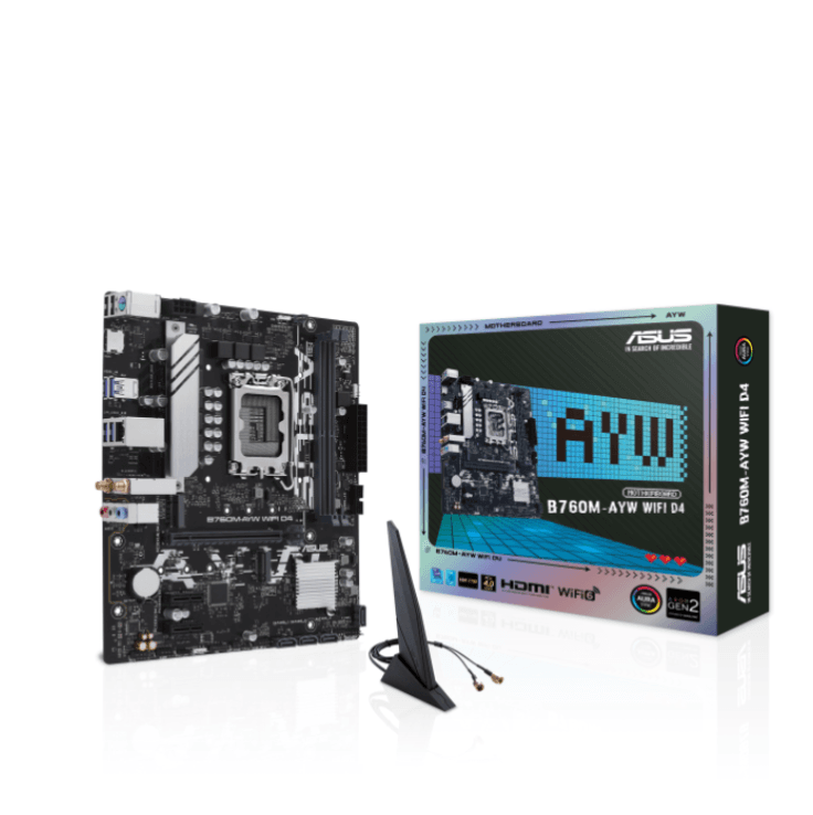PLACA MÃE ASUS B760M-AYW WIFI D4, INTEL LGA 1700, MATX, WF/BLT, DDR4 - B760M-AYW WIFI D4