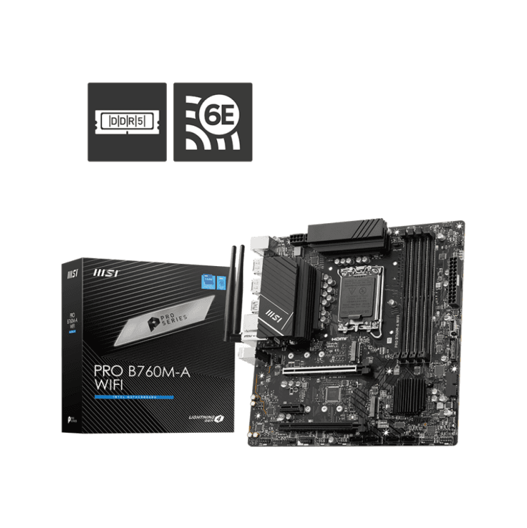PLACA MÃE MSI PRO B760M-A WIFI, INTEL LGA 1700, MATX, WF/BLT, DDR5 - 911-7D99-007