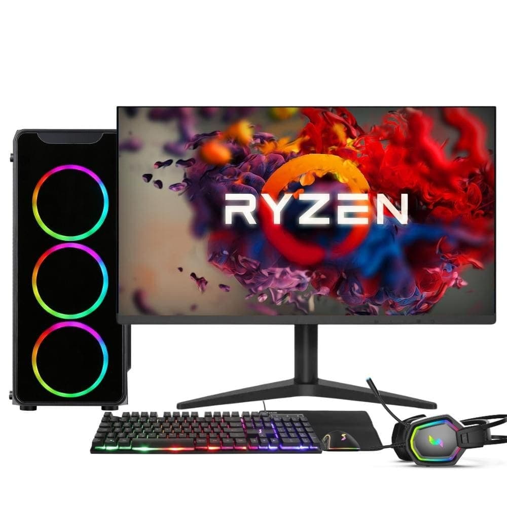PC Gamer Completo AMD Ryzen 5 5600G, Gráficos Radeon VEGA 7, 16GB DDR4, SSD 512GB, Fonte 500W, Monitor 21.5” 75Hz, 3green Force - 3F-010