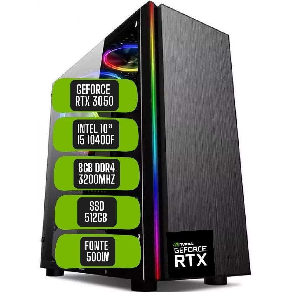 PC Gamer Skill Win Intel 10ª Geração Core i5 10400F 8GB DDR4 Placa de vídeo Geforce RTX 3050 8GB SSD 512GB STL-034