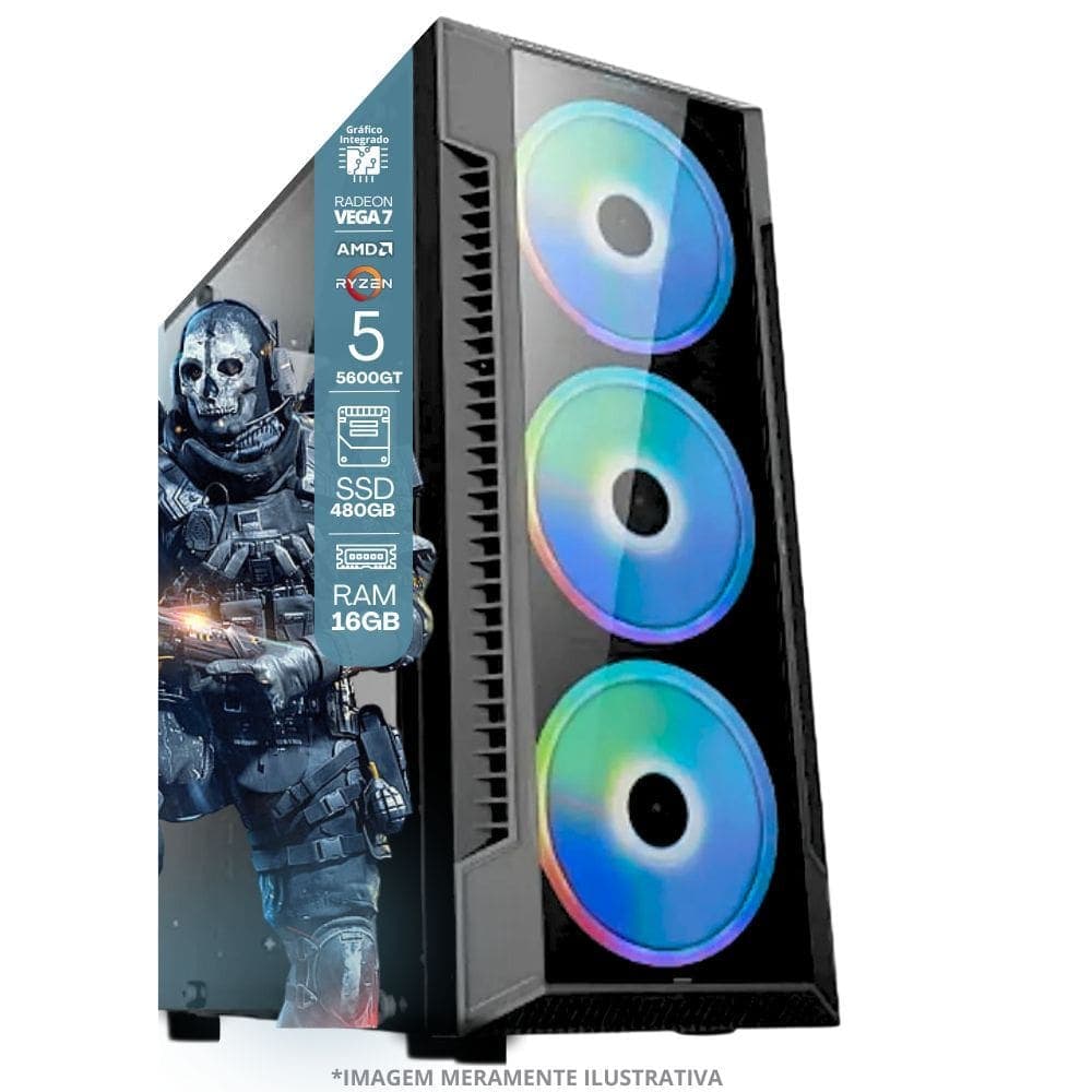 PC Gamer AMD Ryzen 5 5600GT, 16GB RAM, Placa de video Radeon Vega 7, SSD 480GB, Fonte 550W