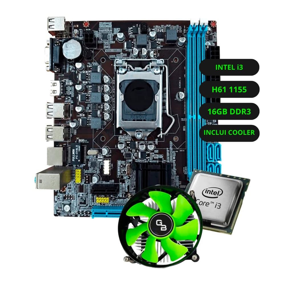 Kit Upgrade Intel Core i3 Placa Mãe H61 Memória Ram 16GB DDR3