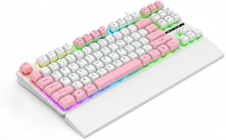 Teclado Gamer com Fio USB 87 Teclas Membrana Iluminação (Branco e Rosa)