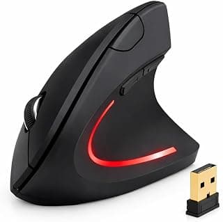 Mouse Ergonômico Vertical Preto com Led Vermelho Sem Fio Wireless com DPI Ajustável, Conforto Tendinite Dor No Pulso Reto Antidort para Escritório, Notebook e PC Com Pilhas Inclusas
