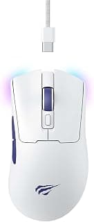 Havit Mouse Gamer Quad-Mode MS966WB White, Sem Fio e Com Fio, USB, Bluetooth, Wireless 2.4GHz (USB-A e USB-C), RGB, 7 Botões, 800-1600-2400-3200-6000-10000 DPI, Branco