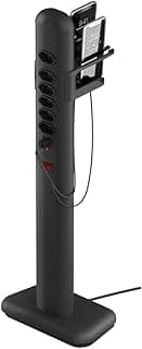 OCTOO, EasyPlug - Extensão elétrica tipo totem vertical EasyPlug USB-C com 6 tomadas + 1 USB-C + 1 USB com suporte para smartphones, Preto