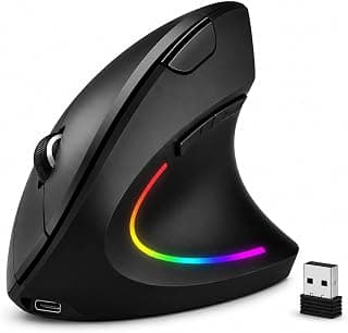 Mouse Vertical Ergonômico Sem Fio, RGB, Recarregável, Cliques Silenciosos, DPI Ajustável, Bluetooth 5.0, USB 2.4G, Compatível com Windows e Mac