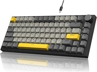 Teclado Mecânico Gamer Ajazz AK820 Preto USB-C 75% 82 Teclas Hot Swappable Switch Magnético LED RGB com Knob para PC e Notebook - PAI (Cinza/Branco/Amarelo -Yellow)