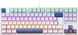 Teclado Mecânico Gamer Machenike K500-B87, RGB Switch Brown, Branco e Azul C/fio PTBR