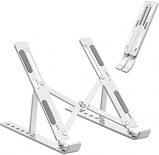 Suporte de Notebook em Alumínio Prata, Suporte Ergonômico Dobrável e Portátil para Mesa com 7 Níveis de Ajuste de Altura, Base Regulável para Laptops de 10 a 17 Polegadas e Tablets