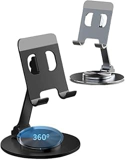 Suporte de Mesa para Celular e Tablet em Alumínio – Ajustável, Dobrável e com Rotação 360° | Base Antiderrapante, Compatível com Smartphones e Tablets Design Premium