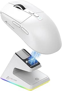 ATTACK SHARK X6 Mouse 49g SUPERLIGHT com dock de carregamento magnético, sensor de jogos PixArt PAW3395, mouse para jogos sem fio/com fio BT/2.4G, 26000 DPI, HUANO Switch, para Win11/Xbox/Mac(branco)