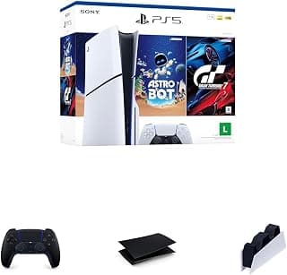 Bundle Console PlayStation®5 Slim Dsk: Pacote ASTRO BOT e Gran Turismo 7 + Controle sem fio DualSense Midnight Black + Tampa do Cosole Midnight Black + Base de Carregamento