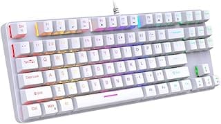 Teclado Mecânico Gamer RGB com Switch Azul 87 Teclas Double Shot e Conexão USB com Layout US Performance e Estilo Profissional (Branco)
