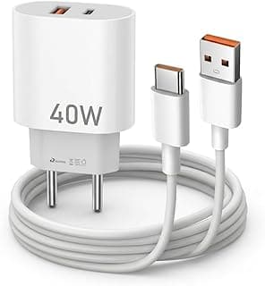 Kit Carregador Super Turbo 40W Tipo-C, com Cabo USB-C, Fonte Bivolt, com Porta USB A e USB-C, Carregamento Rápido PD QC para Smartphones Android e iOS, Tablets, Notebooks, Linha Premium