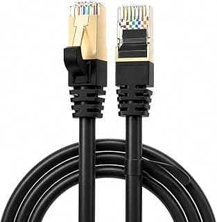 Cabo de Rede CAT7 RJ45 10Gbps 600MHz Blindado STP Cobre Puro Ethernet Alta Velocidade para PC Roteador Notebook Smart TV PS5 Xbox Gamer Streaming Internet Fibra Baixa Latência (2 Metros)
