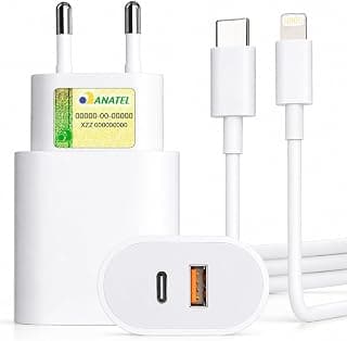 Carregador Turbo 50W USB C Power Delivery PD com Cabo Incluso Carga Rápida Fonte Carregador Bivolt para Celulares Smartphones Tablets USB Tipo C