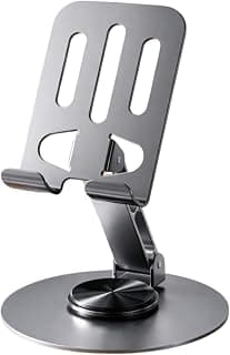 Suporte de Celular de Mesa em Alumínio Premium com Rotação 360°, Ajustável e Dobrável, Base Estável e Antiderrapante, Compatível com iPhone, iPad, Android, Smartphones e Tablets