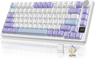 Teclado Mecânico Gamer Ajazz AK820 Pro Tri-Mode 75% RGB Hot Swappable Tela TFT Knob Gasket 4000mAh para PC Mac - PAI (Roxo/Branco/Azul -Fish Switch)