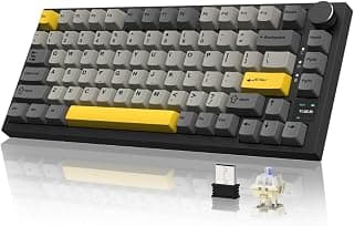 Teclado Mecânico Gamer Ajazz AK820 Pro Tri-Mode 75% RGB Hot Swappable Tela TFT Knob Gasket 4000mAh para PC Mac - PAI (Preto/Cinza/Amarelo Gift Switch)