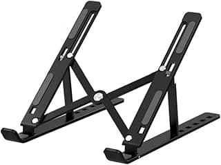 Suporte Notebook Tablet Alumínio Dobrável Ajustável 7 Níveis Inclinação Antiderrapante Dissipação Calor Portátil 10 a 17 Polegadas Home Office (PRETO)