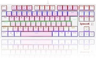 TECLADO GAMER REDRAGON DAKSA ROSA E BRANCO COM SWITCH MARROM