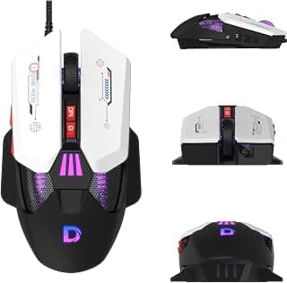 Mouse Gamer com Fio 12800 DPI Ajustável Sensor Óptico de Alta Precisão 7 Botões Programáveis Design Mecha Ergonômico com Retroiluminação RGB para PC Notebook E-sports Preto e Branco
