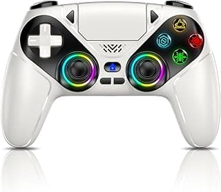 Gamrombo LED Wireless Controller for PS5, Compatible with PS5 Pro/Slim/PC, Dual Vibration, Macro/Turbo Function, 3.5mm Audio Jack, 6-Axis Motion Control Gamepad with Speaker(White)