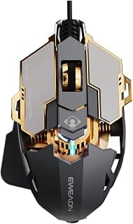 SEUNKWANG EWEADN G5 Mouse para jogos com fio, mouse de computador RGB ergonômico, 12800 DPI ajustável, 9 botões macro programáveis com chave de disparo rápido compatível com PC/laptop/Windows-cinza