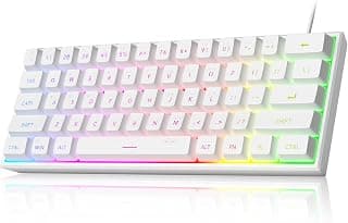 MageGee Mini Teclado 60% Para Jogos, Retroiluminado RGB 61 Teclas Ultracompacto, Ergonômico À Prova D'água TS91 Para Computador, Mac, PS4, Xbox One Gamer (Branco)
