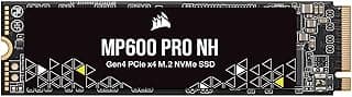 Corsair SSD MP600 PRO NH 1TB PCIe Gen4 x4 NVMe M.2 – NAND TLC de alta densidade – M.2 2280 – Compatível com armazenamento direto – até 7.000 MB/seg – Sem dissipador de calor – Preto