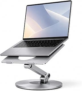 Suporte para Notebook Ajustável - Giratório 360° Ergonômico em Alumínio - Base Antiderrapante - Dobrável - Articulado - Compacto - Compatível com Notebook; Tablet; Laptop; MacBook; até 17”