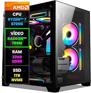 Pc Gamer Computador Completo NoLag AMD Ryzen 7 8700G, Radeon Graphics 780M, 32GB DDR5, SSD 1TB NVMe, Gabinete RGB