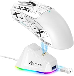 Mouse Gamer ATTACK SHARK X11 Sem Fio Tri-Mode (2.4G/Bluetooth/USB) Com Base RGB – Ergonômico, Alta Precisão Com Adesivo Personalizável (Branco)
