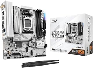 ASRock Placa-mãe B850M Pro RS WiFi branca AMD AM5 Micro-ATX, edição branca, suporta processadores AMD Ryzen 9000/8000/7000, DDR5 8000+ (OC), PCIe 5.0, LAN 2.5G, WiFi 6E, 8+2+1 Power Phase