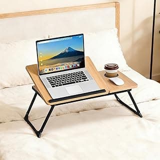 Mesa para Notebook,Mesa Portátil e Dobrável, Ajuste de Ângulo,Com Porta-Copos, 56x33CM, Ideal Para Cama, Sofá e Escritório para Apoio de Notebook