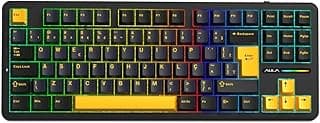 Teclado Mecânico Aula F87 Sem Fio Wireless Bt Hotswap Abnt2 Preto/amarelo Português Brasil