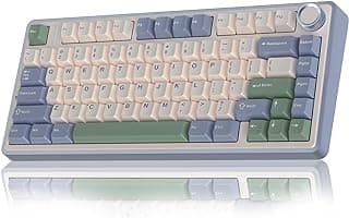 Teclado Mecânico AULA F75 Azul Glacial 75% Sem Fio BT5.0/2.4GHz/USB-C Hot-Swappable RGB