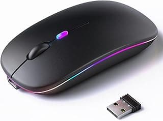 Mouse Sem Fio Recarregável com LED RGB Design Ergonômico Conexão USB Bluetooth Compatível com PC Notebook e Home Office (Preto)