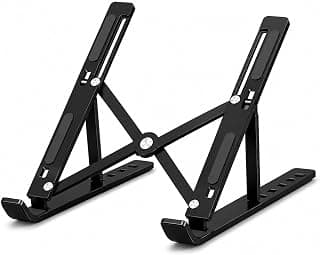 Suporte para Notebook e Tablet em Alumínio Premium, Dobrável, Ajustável em 6 Níveis, Ergonômico, Portátil, Antiderrapante, Universal até 16" (Preto)