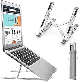 Suporte para Notebook e Tablet em Alumínio, Dobrável e Ergonômico | Ajustável em 6 Níveis de Altura | Base Antiderrapante Portátil