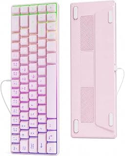 Teclado Membrana Gamer para PC A1803, 68 Teclas com Retroiluminação RGB 7 Cores, Cabo USB 1.6m, Anti-ghosting, Ultra Responsivo e Compatível com Computador, Windows, Linux, Android, iOS, Rosa