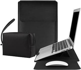 Capa 4 em 1 para Laptop 13,4/14" (34x25,5cm),Suporte Refrigerador Ajustável,Mouse Pad Integrado,Couro PU Antiderrapante à Prova d'Água com Bolsa de Armazenamento,Compatível com Tablets (Preto)