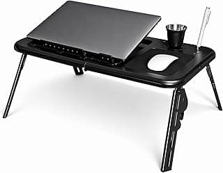 Mesa Dobrável Portátil Articulada para Notebook com 2 Coolers Porta-Copos e Suporte Ergonômico para Home Office Sofá e Cama