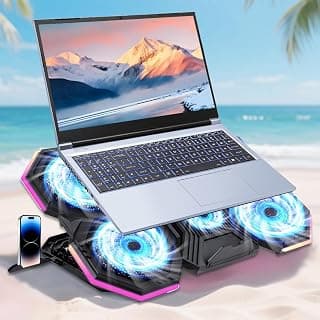 Cooler para Notebook 12-17" com 6 Ventiladores e Painel de Metal, RGB Gamer, Operação Silenciosa (26-30 dB), Ajuste de 5 Ângulos, Suporte Antiderrapante com Portas USB