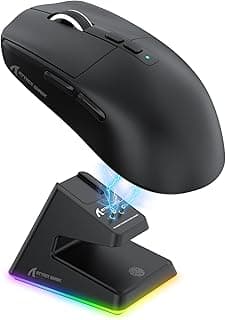 Mouse gamer sem fio superleve X6 49g com base de carregamento RGB magnética, sensor PixArt PAW3395, 26000 DPI, mouse sem fio/com fio BT/2.4G, bateria de 200 horas para Win/Mac